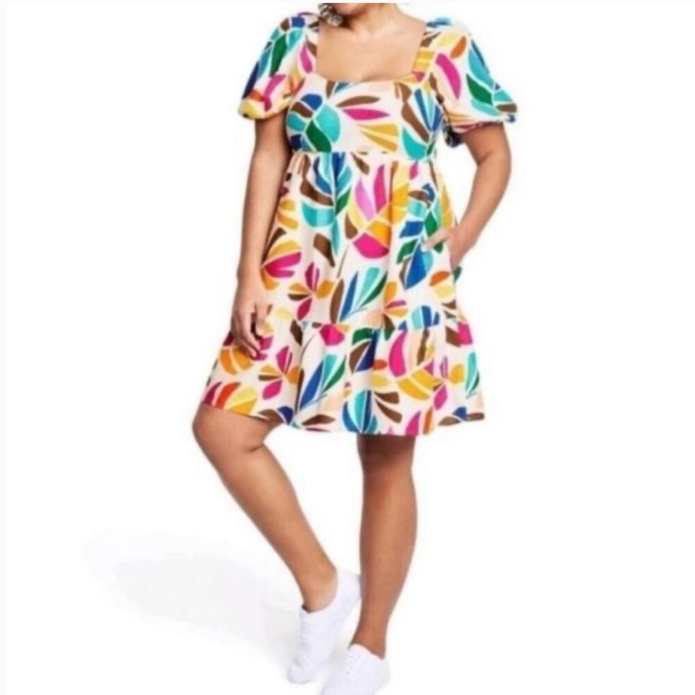 Tabitha Brown Mini Dress Botanical Print Puff Sleeve Women Size X-Small